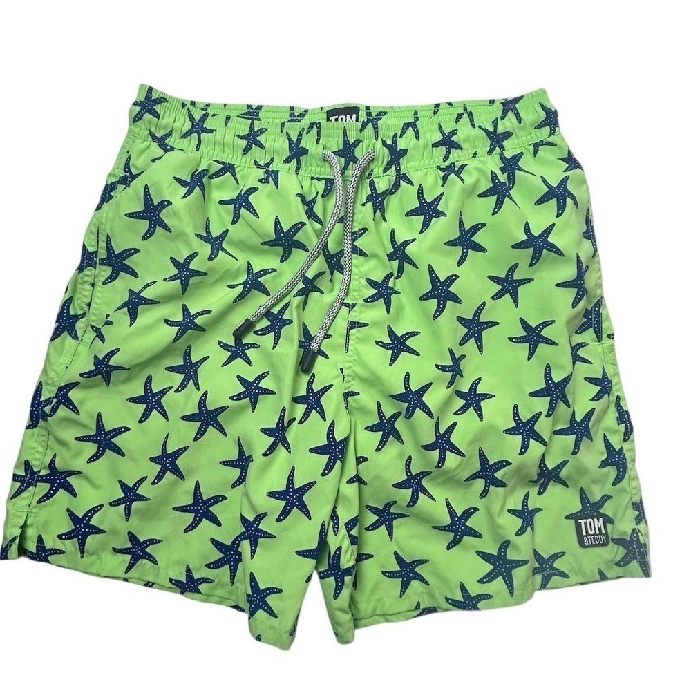 Tom‎ & Teddy Men's M Swim Shorts Green Blue Starfish Beach Summer
